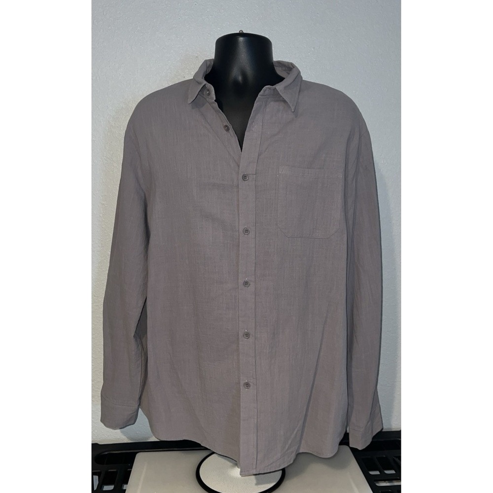Mens XL Gray 100% Cotton Slub Weave Button Up Shirt Long Sleeve Casual EUC